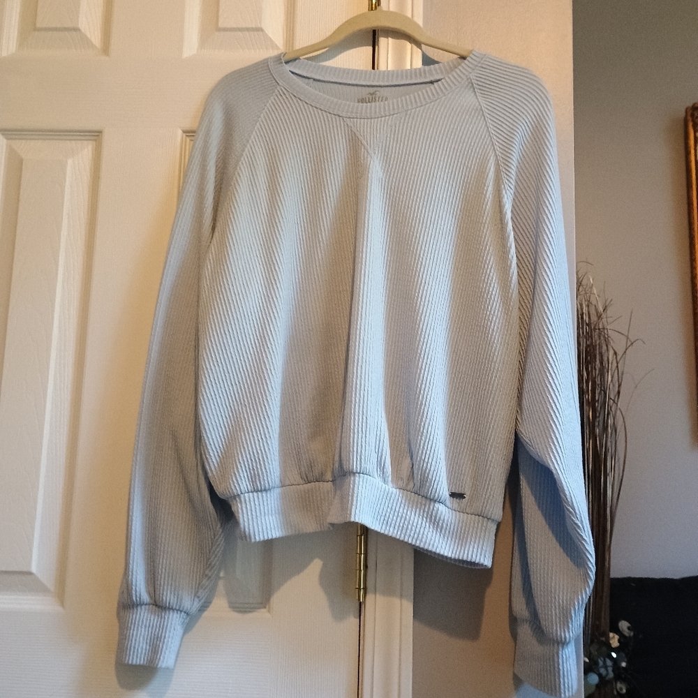 Hollister‎ Boyfriend Ribbed Sweatshirt Blue Size Large Long Sleeve Textured Knit - Picture 8 of 11